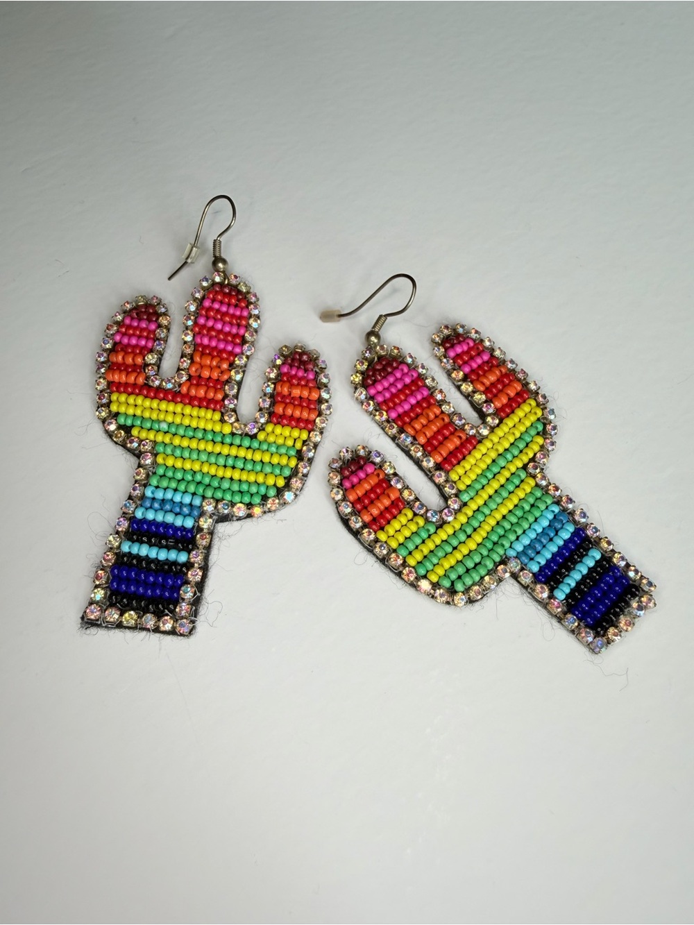 Rainbow Beaded Cactus Earrings